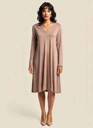 Robe mi-longue manches longues manches longues marron GUITARE femme