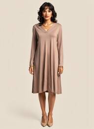 Robe mi-longue manches longues manches longues marron GUITARE femme