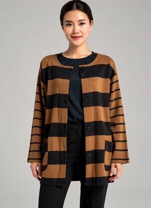 Gilet manches longues col rond marron SOHO femme