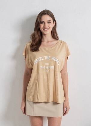 T-shirt coupe droite manches courtes beige JUVIA femme