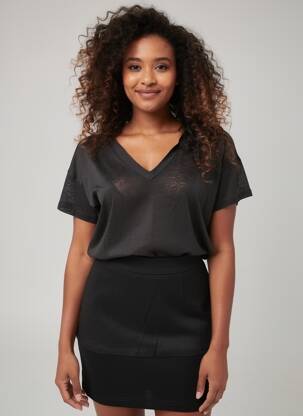 T-shirt coupe droite manches courtes noir JARDIN PRIVÉ femme