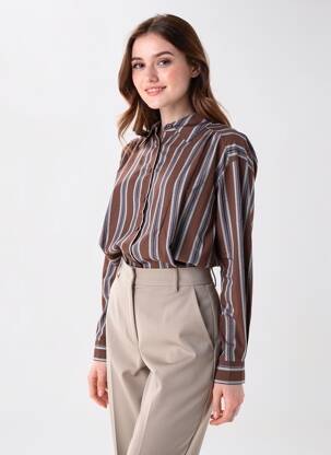 Chemisier coupe droite manches longues marron SEE U SOON femme