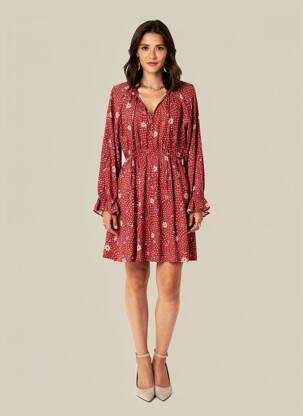 Robe courte coupe évasée manches longues marron GRACE & MILA femme
