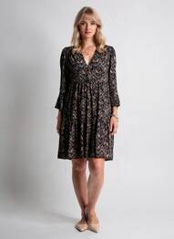 Robe mi-longue coupe fluide manches longues noir GRACE & MILA femme
