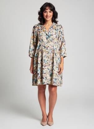 Robe courte coupe évasée manches longues bleu PAKO LITTO femme