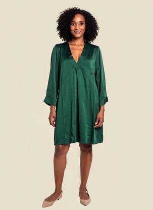 Robe courte coupe évasée manches longues vert PAKO LITTO femme