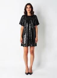 Robe courte manches courtes manches courtes noir EXQUISS'S femme
