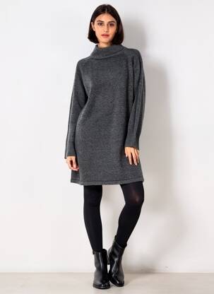 Robe pull col col montant manches longues gris GRACE & MILA femme