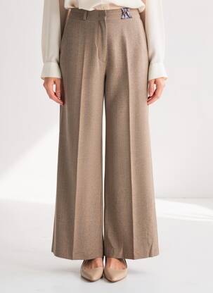 Pantalon large fermeture zippée sous rabat avec crochet taille normale marron MALIPARMI femme