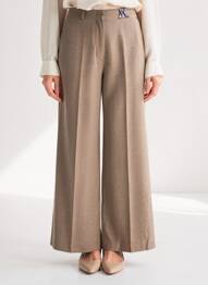 Pantalon large fermeture zippée sous rabat avec crochet taille normale marron MALIPARMI femme