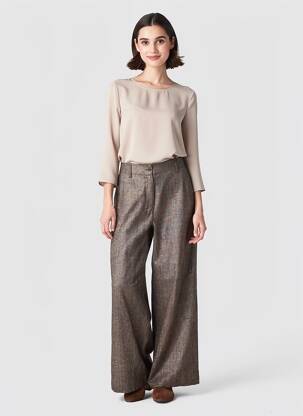 Pantalon large fermeture zippée sous rabat boutonné taille normale marron DIEGA femme