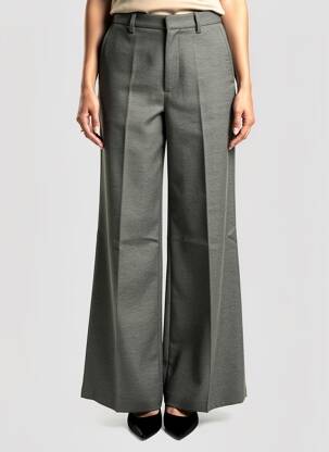 Pantalon large fermeture zippée sous rabat avec crochet taille normale vert FORTE-FORTE femme
