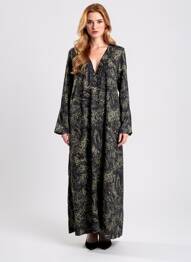 Robe longue tissage popeline manches longues noir DIEGA femme