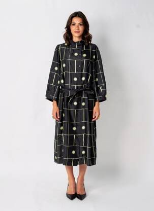 Robe mi-longue imprimé fantaisie manches longues noir SOEUR femme