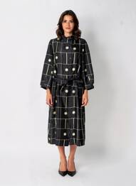 Robe mi-longue imprimé fantaisie manches longues noir SOEUR femme