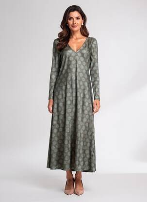 Robe longue imprimé fantaisie manches longues vert SIYU femme