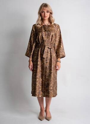 Robe mi-longue imprimé fantaisie manches longues marron SOEUR femme