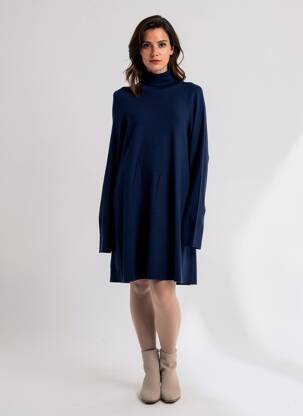 Robe pull coupe droite manches longues bleu LAURENCE BRAS femme