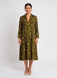 Robe mi-longue imprimé fantaisie manches longues vert SIYU femme