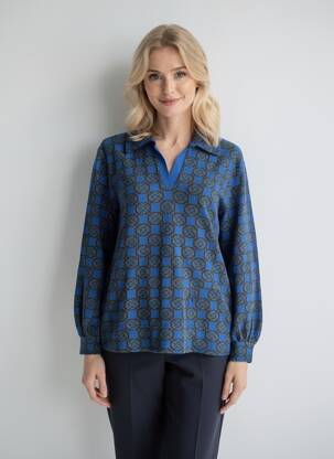 Pull coupe droite manches longues bleu SIYU femme