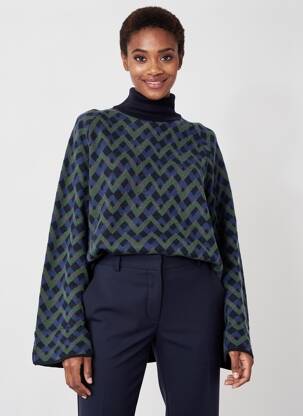 Pull col roulé coupe droite manches longues bleu SIYU femme
