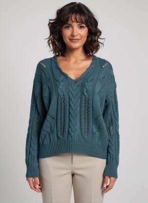 Pull coupe cintrée manches longues vert POMANDERE femme