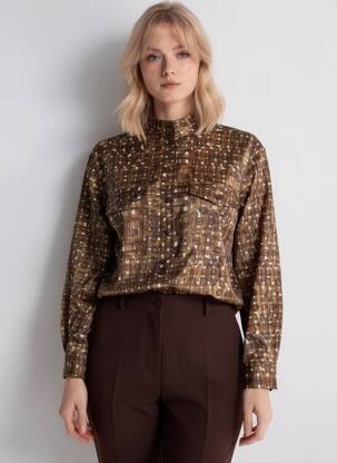 Chemisier coupe droite manches longues marron SOEUR femme