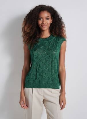 Pull coupe droite manches courtes vert LEON & HARPER femme