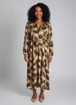 Robe longue imprimé fantaisie manches longues marron DIEGA femme