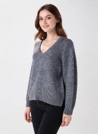 Pull col v manches longues gris GRAN SASSO femme