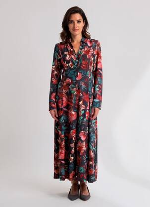 Robe longue imprimé fantaisie manches longues rouge MALOKA femme