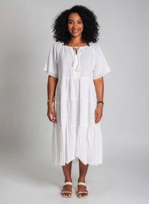 Robe mi-longue manches courtes manches courtes blanc ORIENTIQUE NATURALLY femme