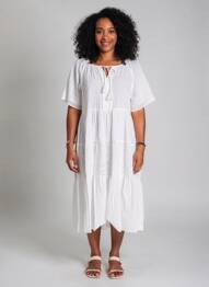 Robe mi-longue manches courtes manches courtes blanc ORIENTIQUE NATURALLY femme