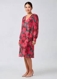 Robe mi-longue imprimé fantaisie manches longues rouge MADE IN SENS femme