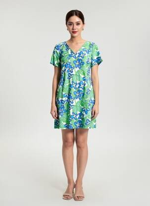 Robe courte fermeture zippée au dos manches courtes vert MADE IN SENS femme