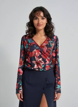 T-shirt imprimé fantaisie manches longues rouge MALOKA femme
