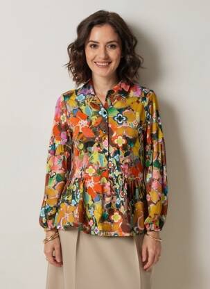 Blouse imprimé fantaisie manches longues jaune MALOKA femme