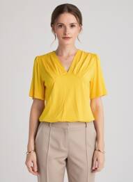 T-shirt col v manches courtes jaune MALOKA femme