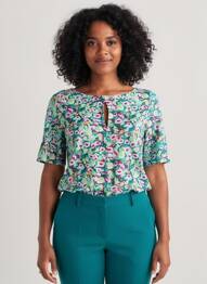 T-shirt imprimé fantaisie manches courtes vert SURKANA femme