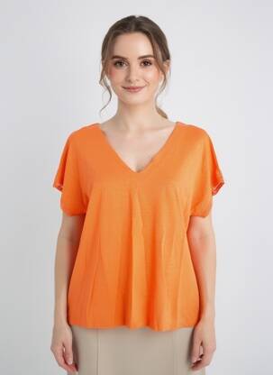 T-shirt coupe droite manches courtes orange MALOKA femme