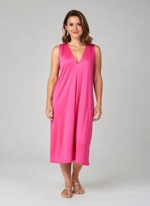 Robe mi-longue manches courtes manches courtes rose SCORZZO femme