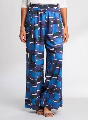 Pantalon large tissage popeline taille normale bleu MADE IN SENS femme