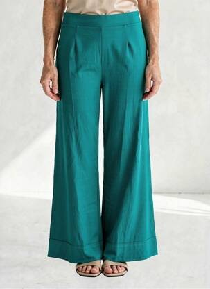 Pantalon large tissage popeline taille normale vert SURKANA femme