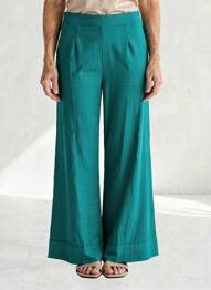 Pantalon large tissage popeline taille normale vert SURKANA femme