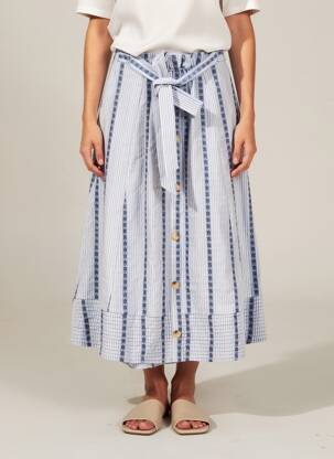 Jupe longue coupe droite bleu ORFEO femme