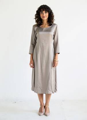 Robe mi-longue manches 3/4 manches 3/4 marron PAKO LITTO femme