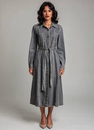 Robe mi-longue manches longues manches longues gris ORFEO femme