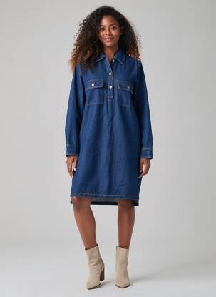Robe mi-longue manches longues manches longues bleu ARTLOVE femme