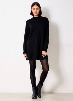 Robe pull coupe droite manches longues noir ARTLOVE femme