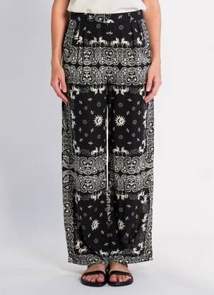 Pantalon large fermeture zippée sous rabat avec crochet taille normale noir LAURE + MAX femme